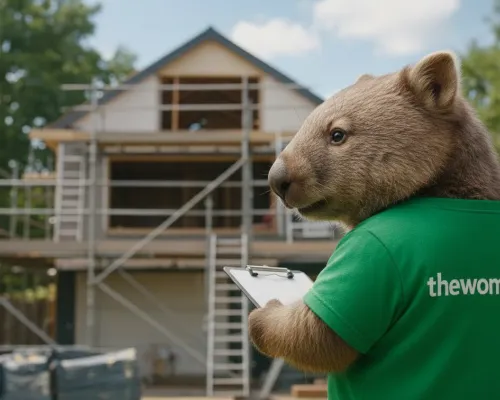 The Wombat™ mascot celebrating successful home renovation and extension projects in Australia with licensed builders