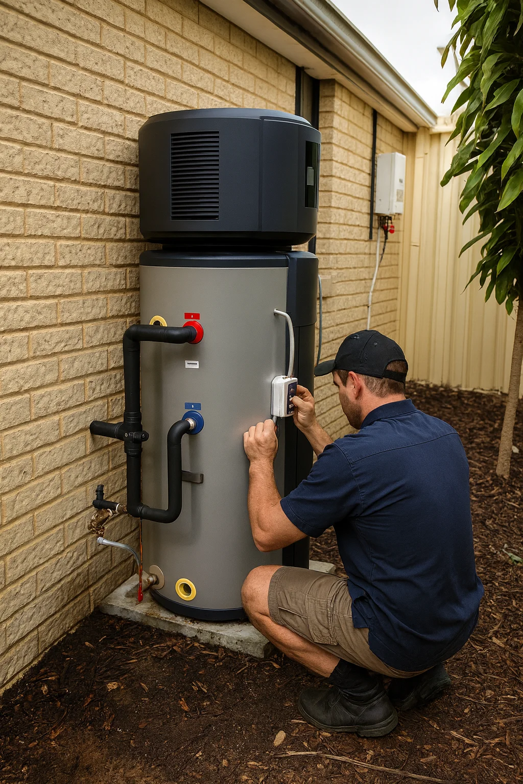 Heat pump hot water system professionally installed at residential home in Darwin