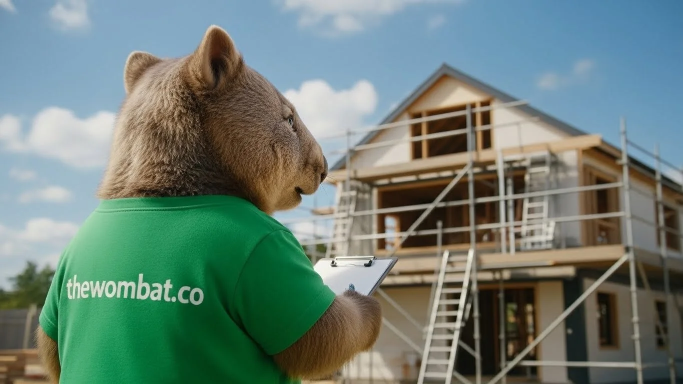 The Wombat™ mascot celebrating successful home renovation projects in Canberra, ACT